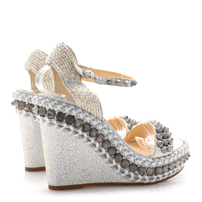 Christian Louboutin Glitter Calfskin Rope Spiked Lata 110 Wedges 37 Silver 5 of 8
