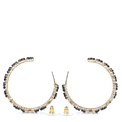 Chanel Metal Strass Crystal Flower CC Hoop Earrings Gold Black White 3 of 4