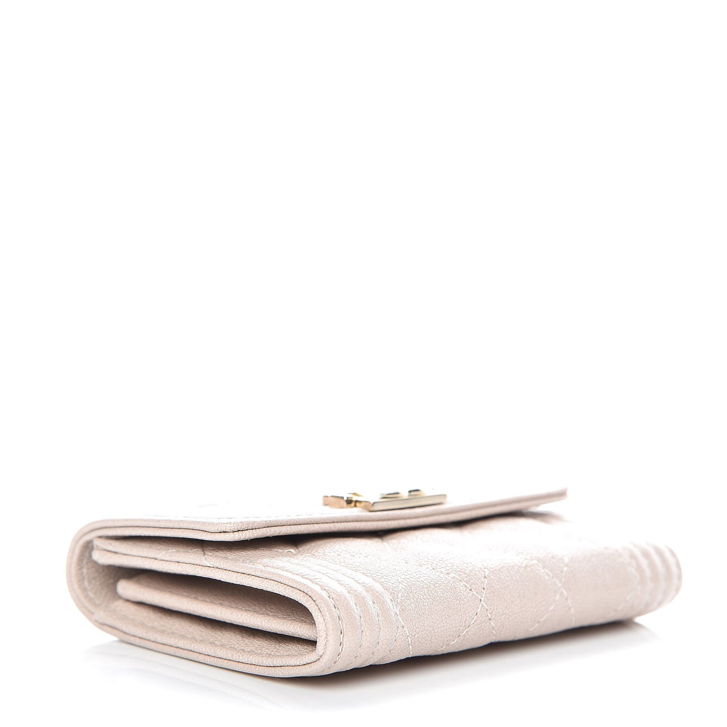 Iridescent Caviar Quilted Boy Card Holder Wallet Beige