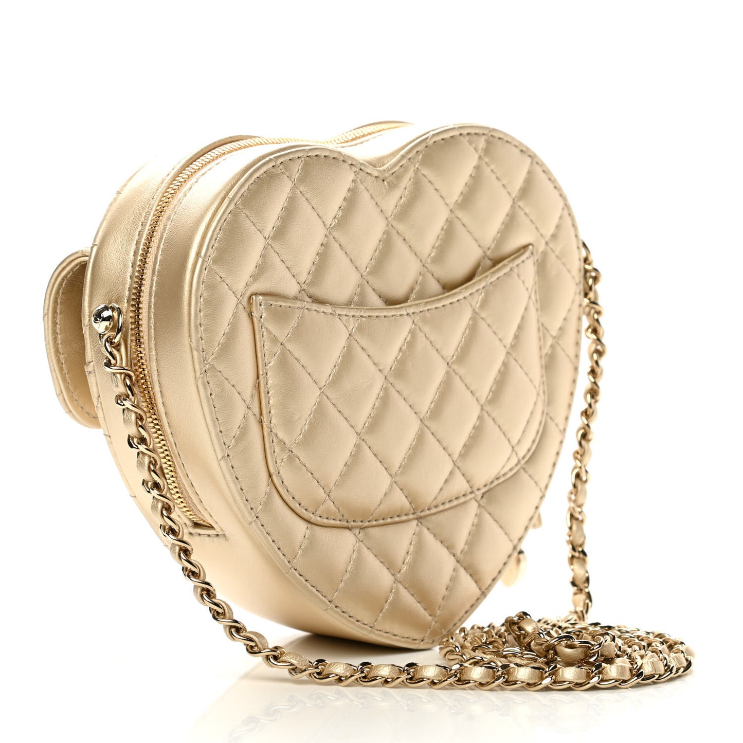 Metallic Lambskin Quilted CC In Love Heart Bag Gold