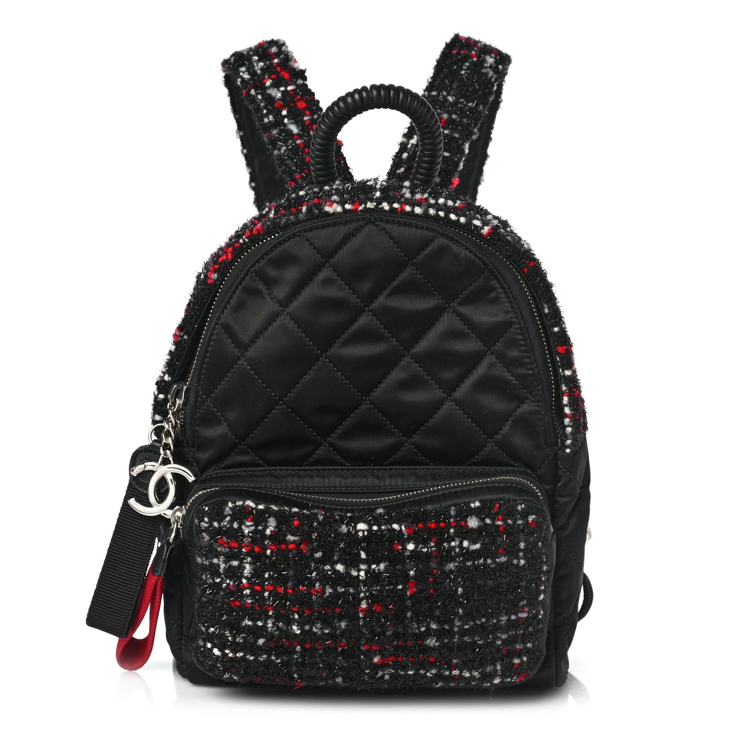 Tweed Nylon Quilted Small Astronaut Essentials Backpack Black Multicolor