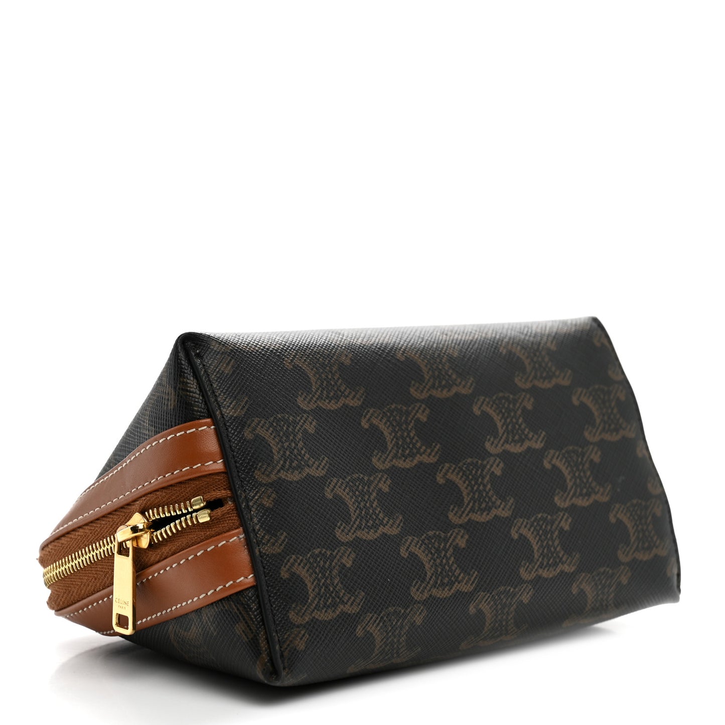 Triomphe Canvas Calfskin Small Cosmetic Pouch Tan