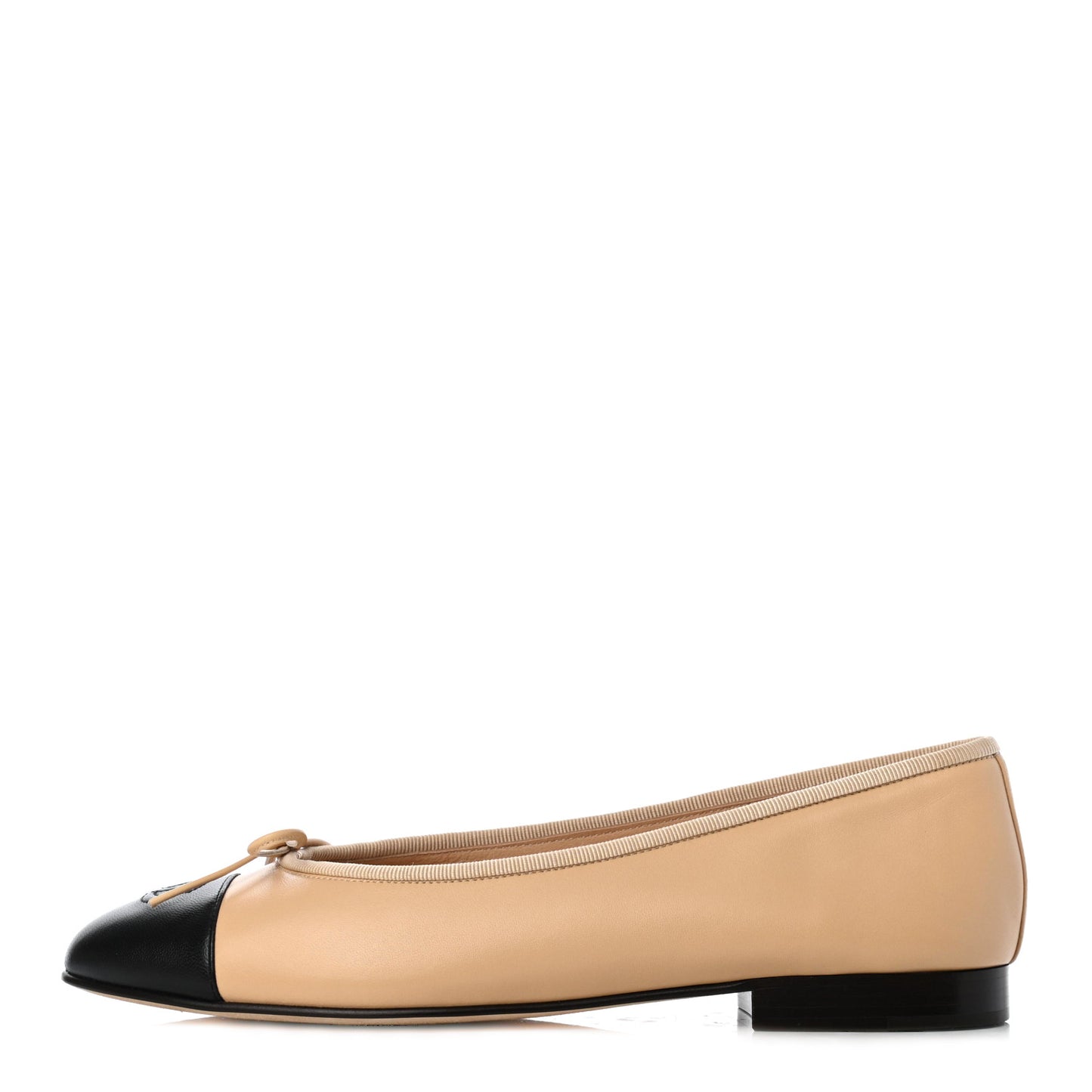 Lambskin Cap Toe CC Ballerina Flats 39 Beige Black