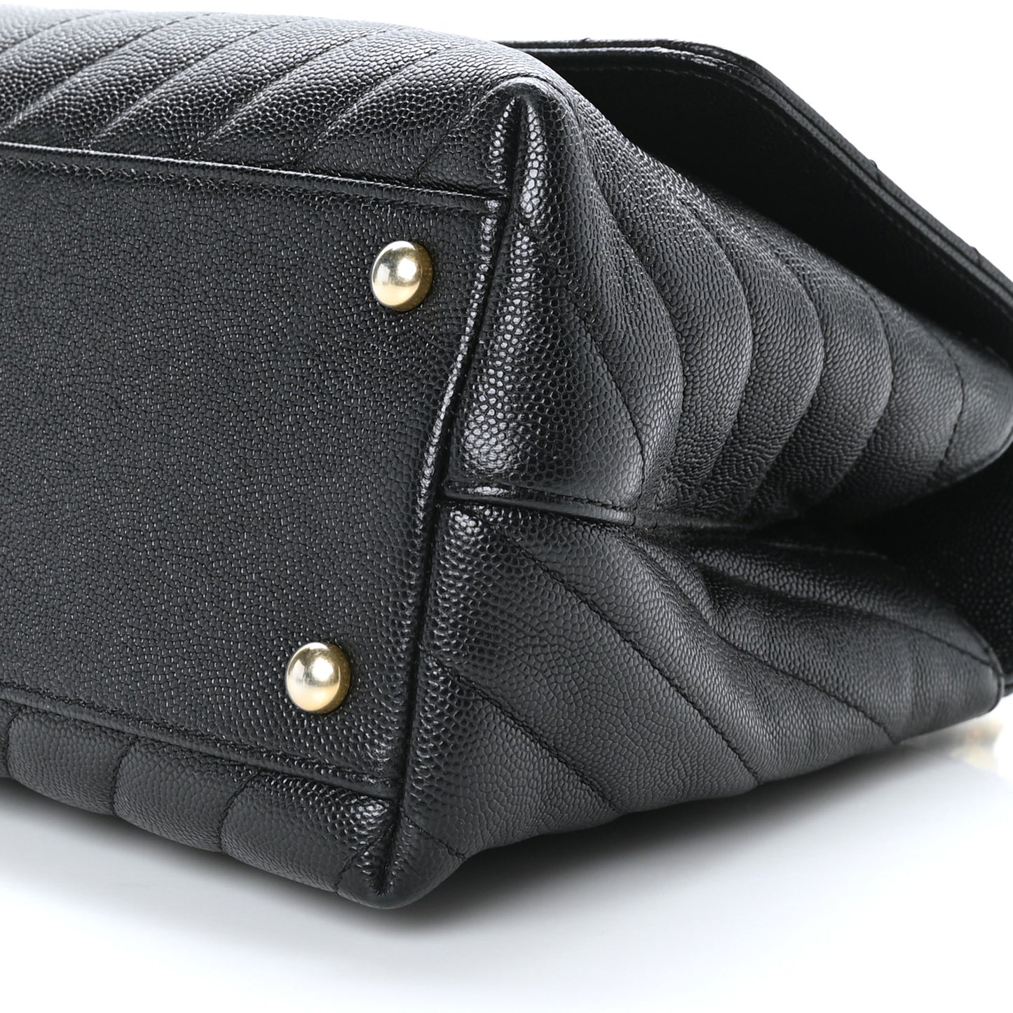 Caviar Chevron Quilted Small Coco Handle Flap Black