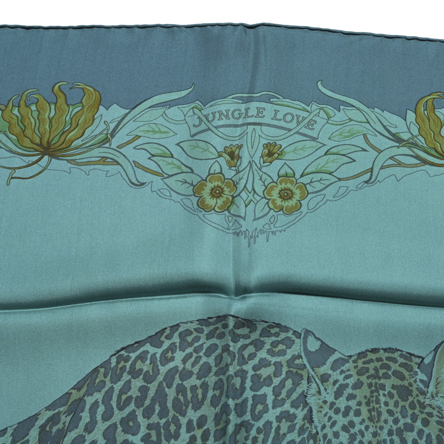 Hermes Silk Dip Dye Jungle Love Scarf 90 Menthol Canard Ocre 5 of 5