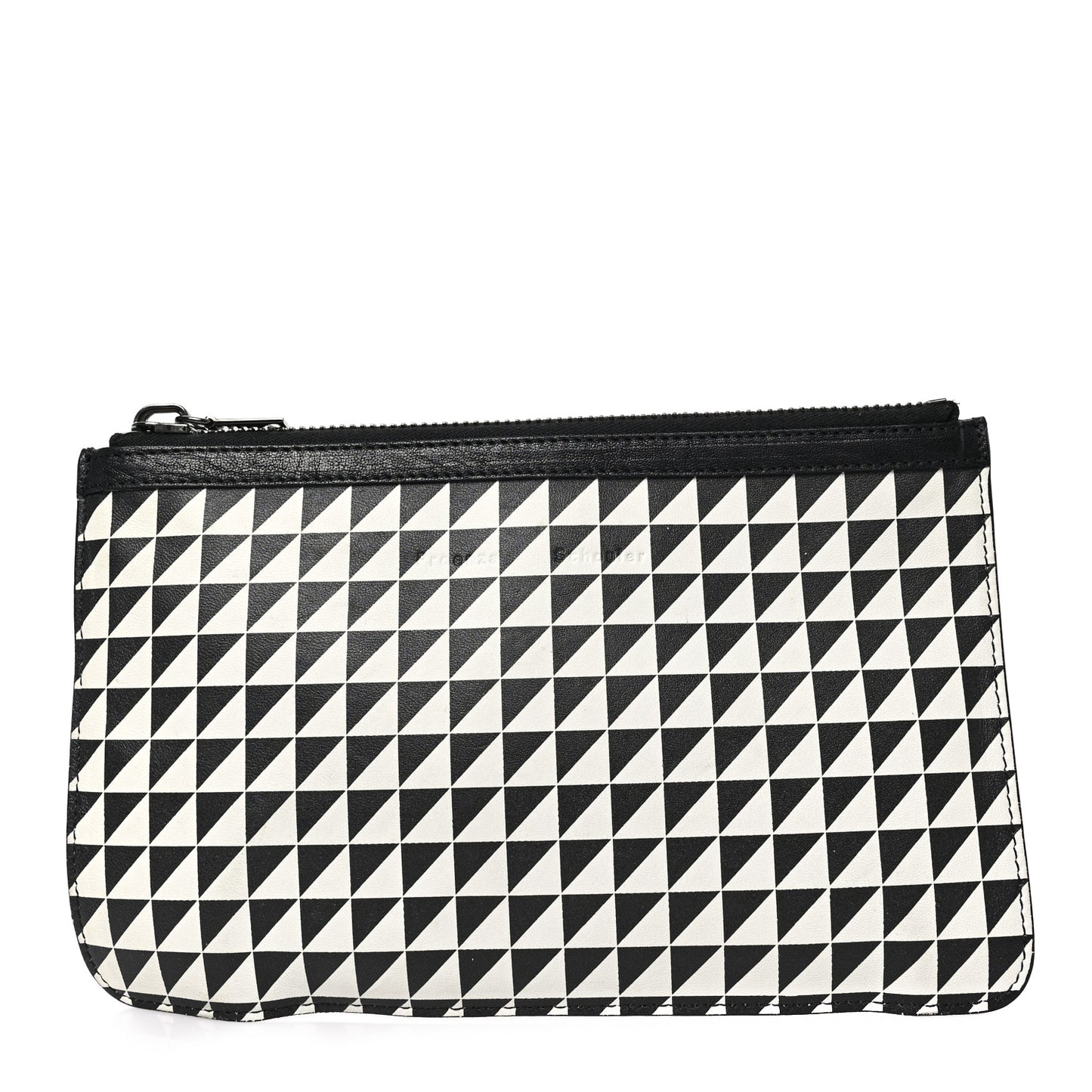 Calfskin Triangle Print Zip Pouch Black White