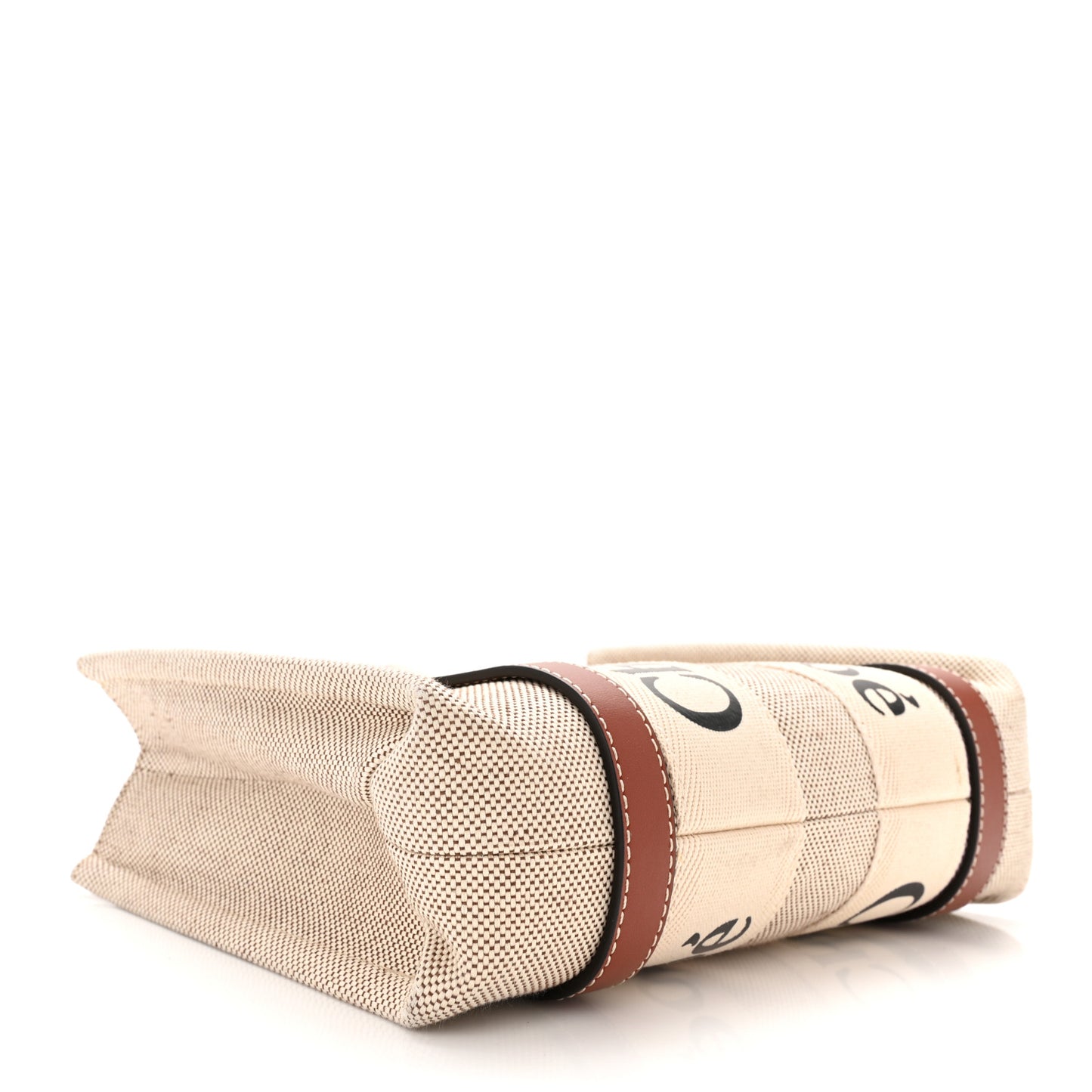 Cotton Calfskin Small Woody Ribbon Tote White Brown