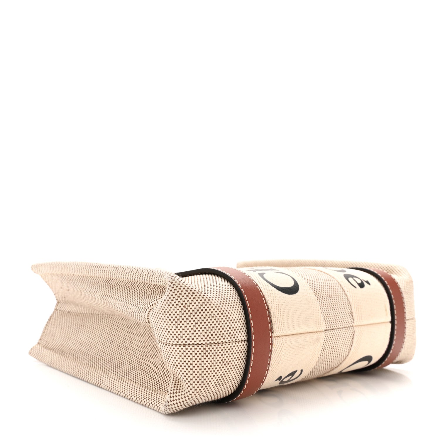 Chloe Cotton Calfskin Small Woody Ribbon Tote White Brown 4 of 12