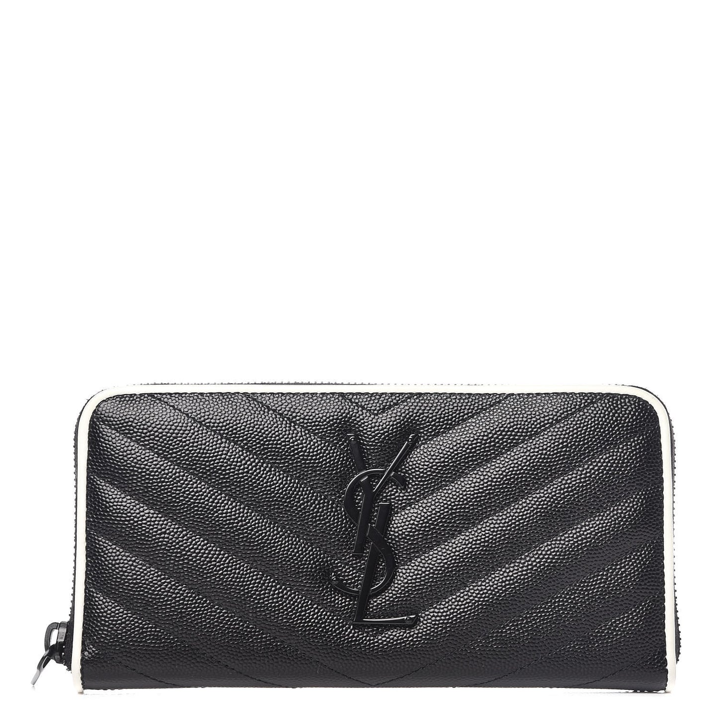 Grain De Poudre Matelasse Chevron Monogram Zip Around Wallet Black Dove White