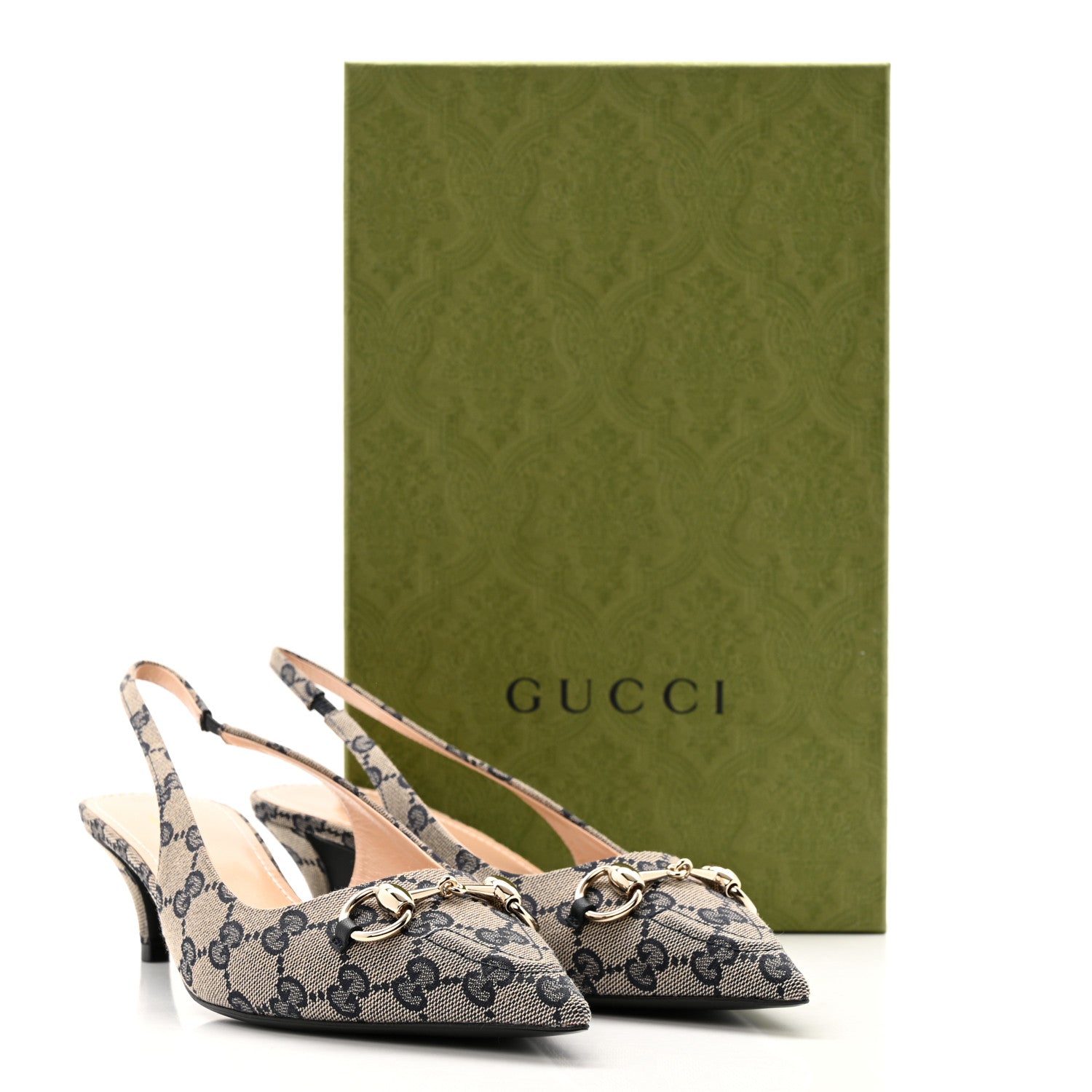 Gucci Monogram Horsebit 35mm Slingback Pumps 40 Beige Blue 10 of 10