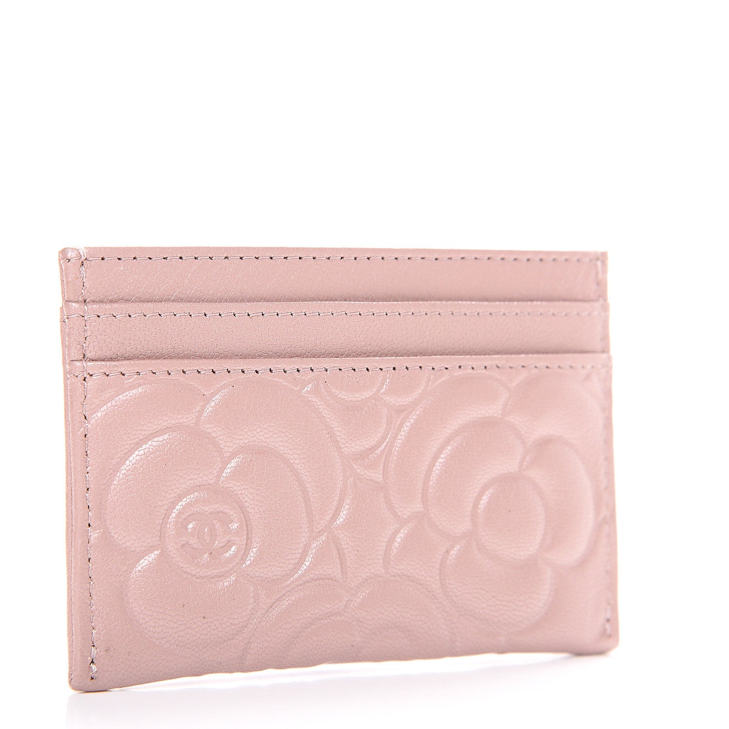 Chanel Goatskin Camellia Embossed Card Holder Wallet Light Pink 2 of 8