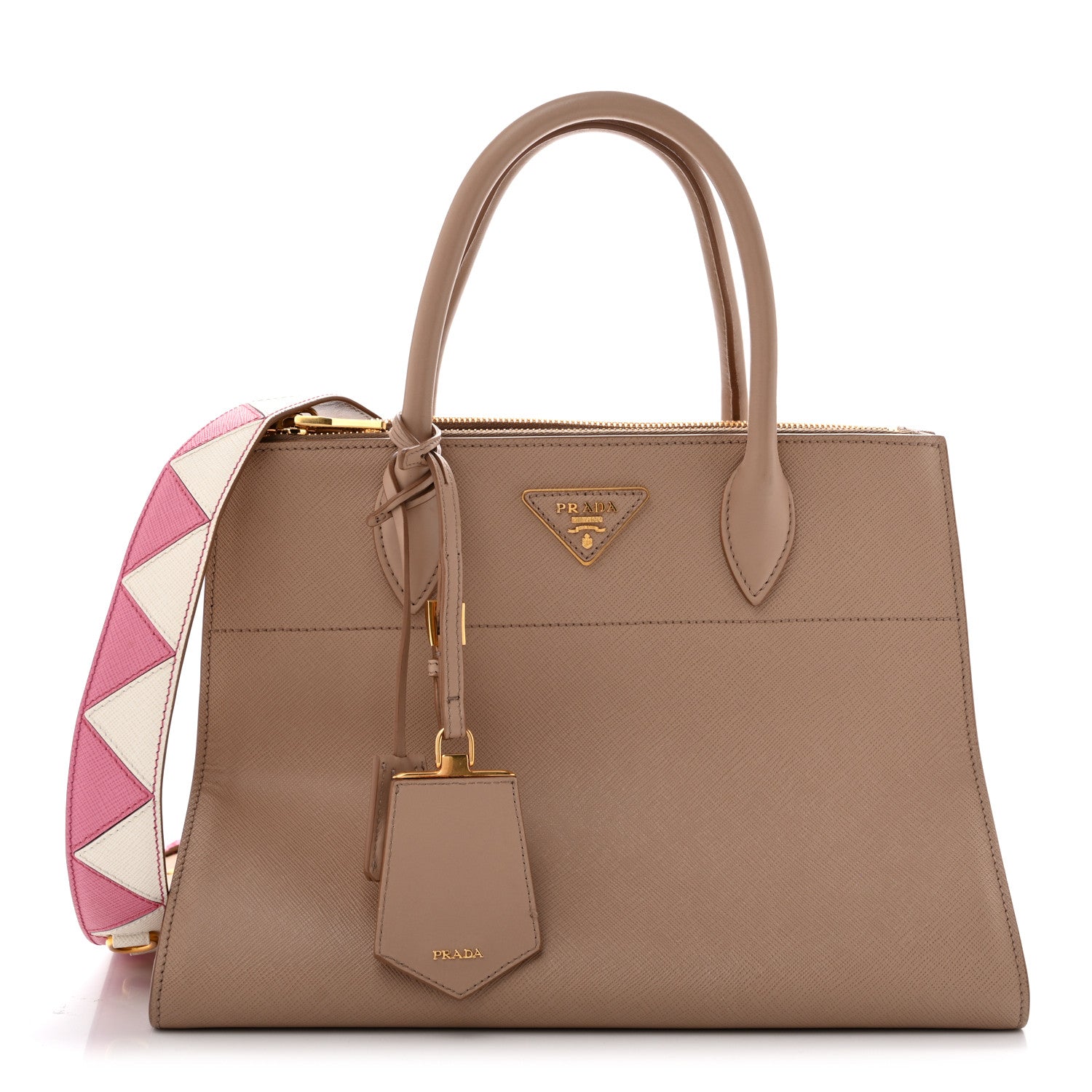 Prada Saffiano City Calfskin Greche Medium Paradigme Bag Cammeo Begonia 1 of 9