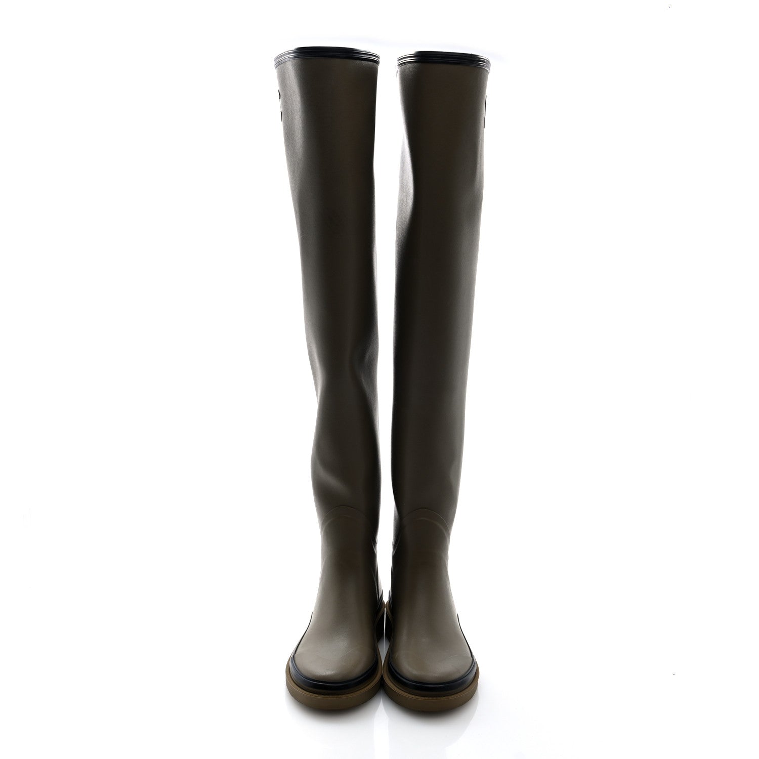 Chanel Caoutchouk CC Knee High Boots 39 Dark Beige Black 5 of 9