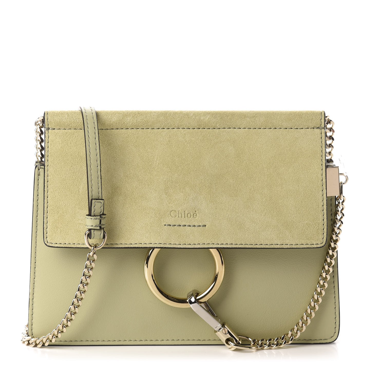 Calfskin Suede Mini Chain Faye Shoulder Bag Light Eucalyptus
