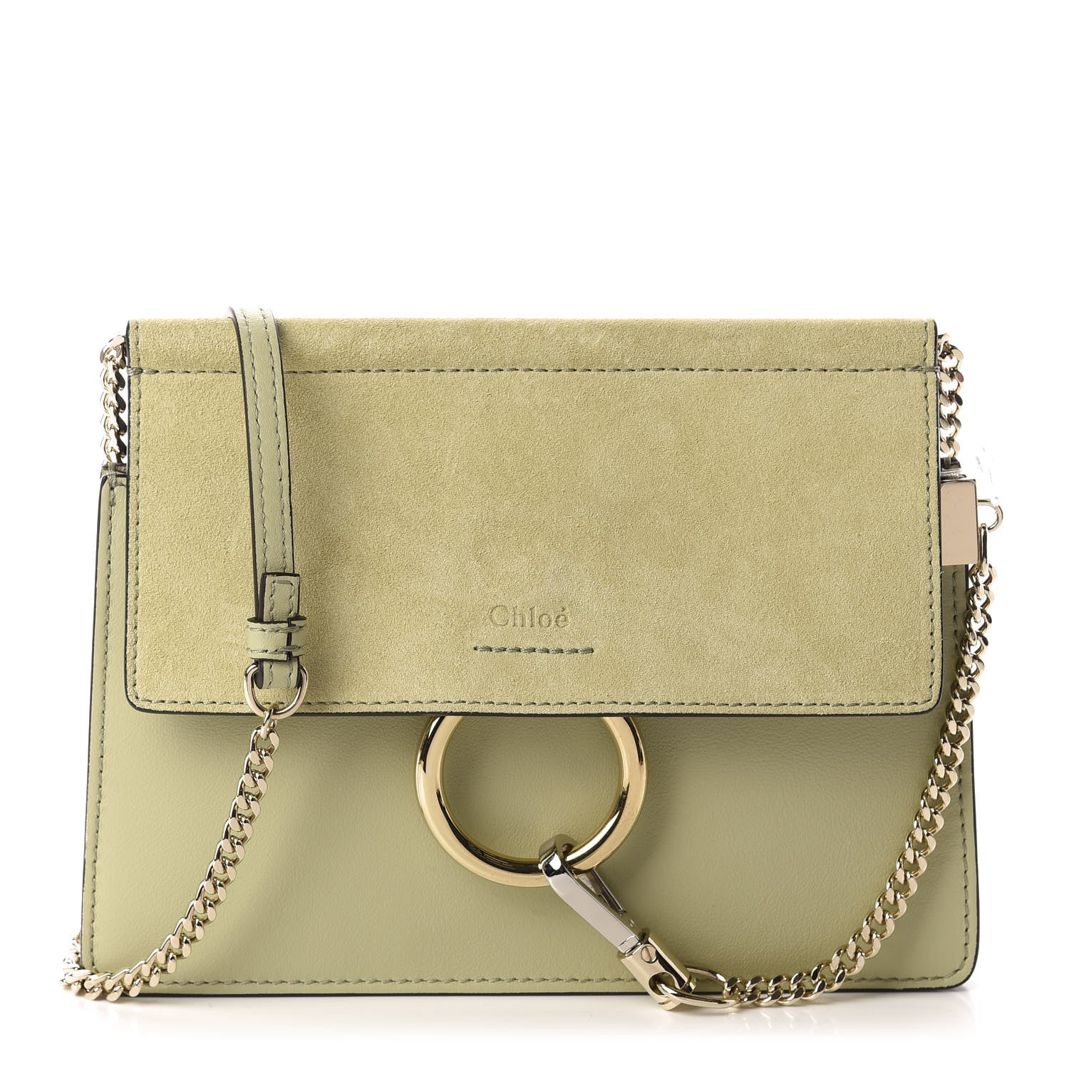 Chloe Calfskin Suede Mini Chain Faye Shoulder Bag Light Eucalyptus 1 of 9