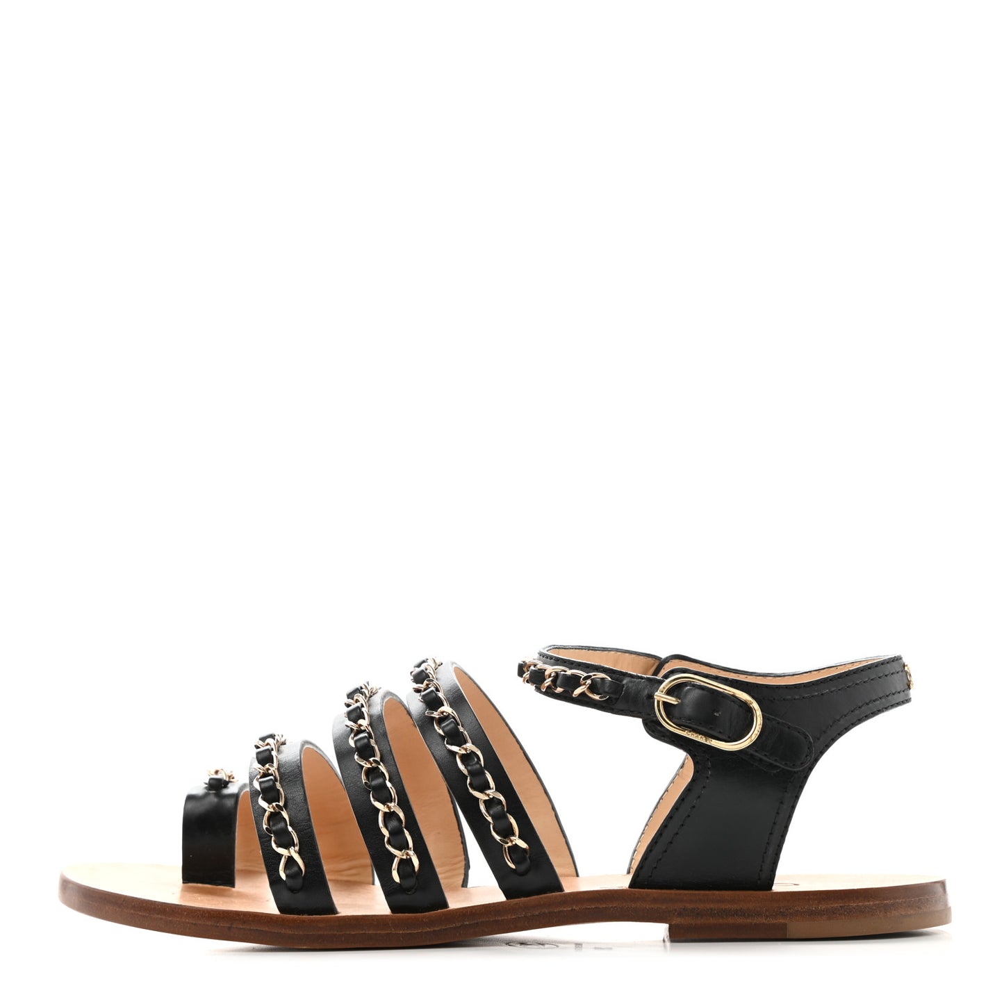 Calfskin Fantasy Chain Flat Sandals 39 Black