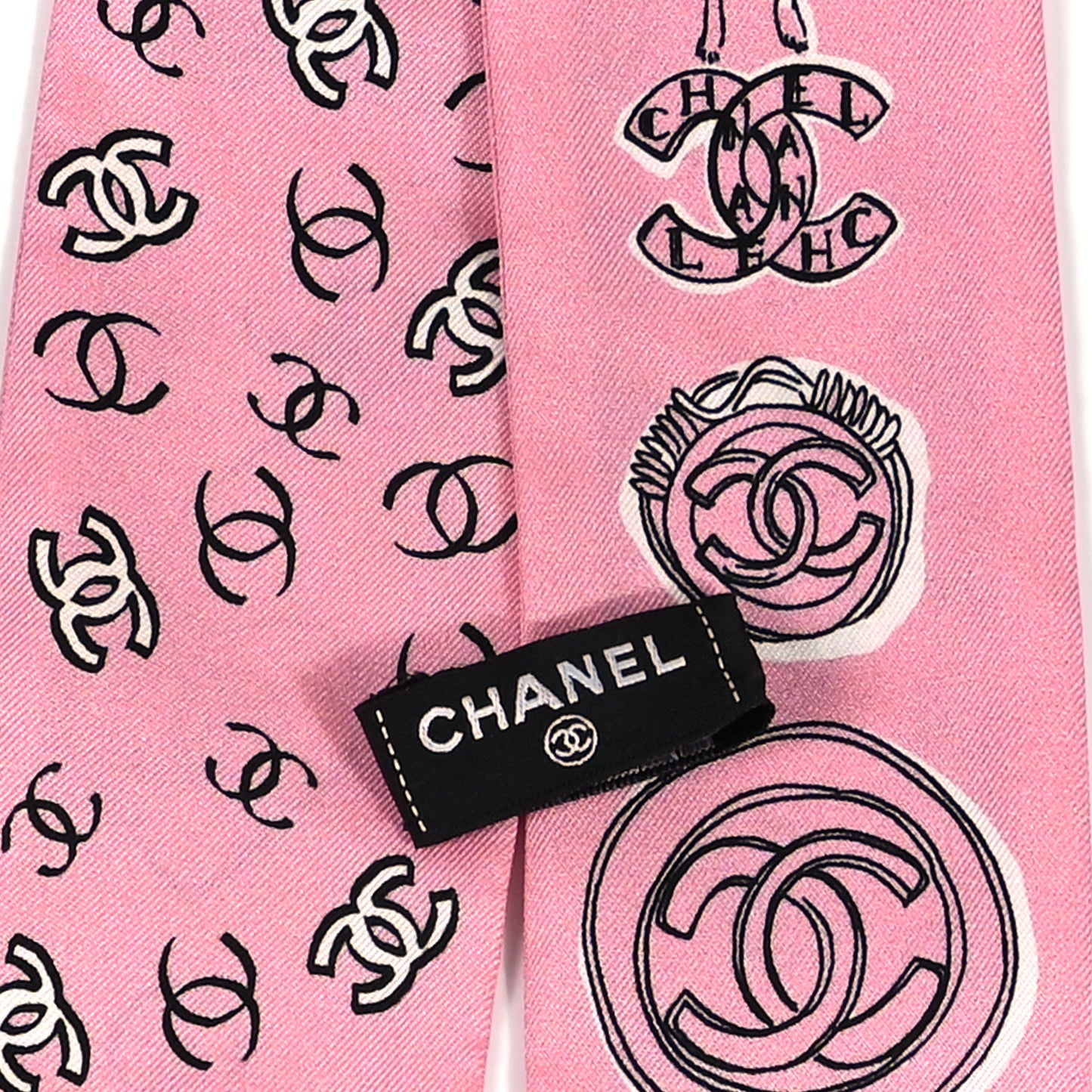 Silk CC Slim Bandeau Scarf Pink Black