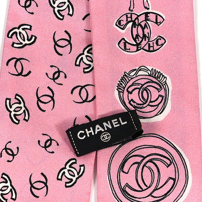 Chanel Silk CC Slim Bandeau Scarf Pink Black 3 of 3