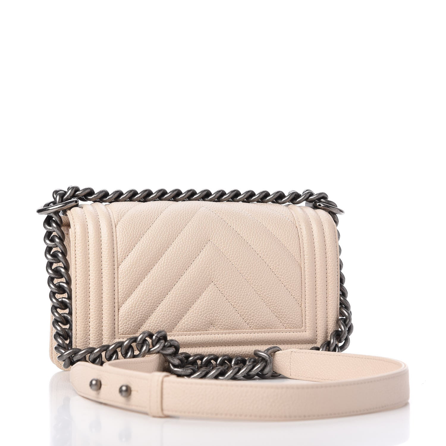 Chanel Caviar Chevron Quilted Small Boy Flap Light Beige 3 of 11