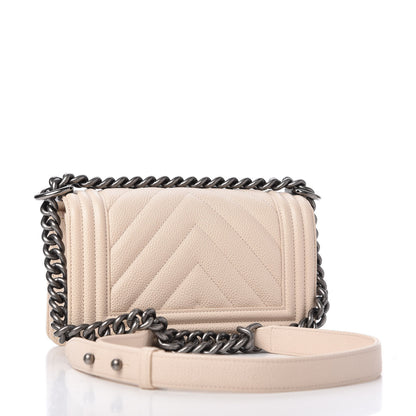 Chanel Caviar Chevron Quilted Small Boy Flap Light Beige 3 of 11