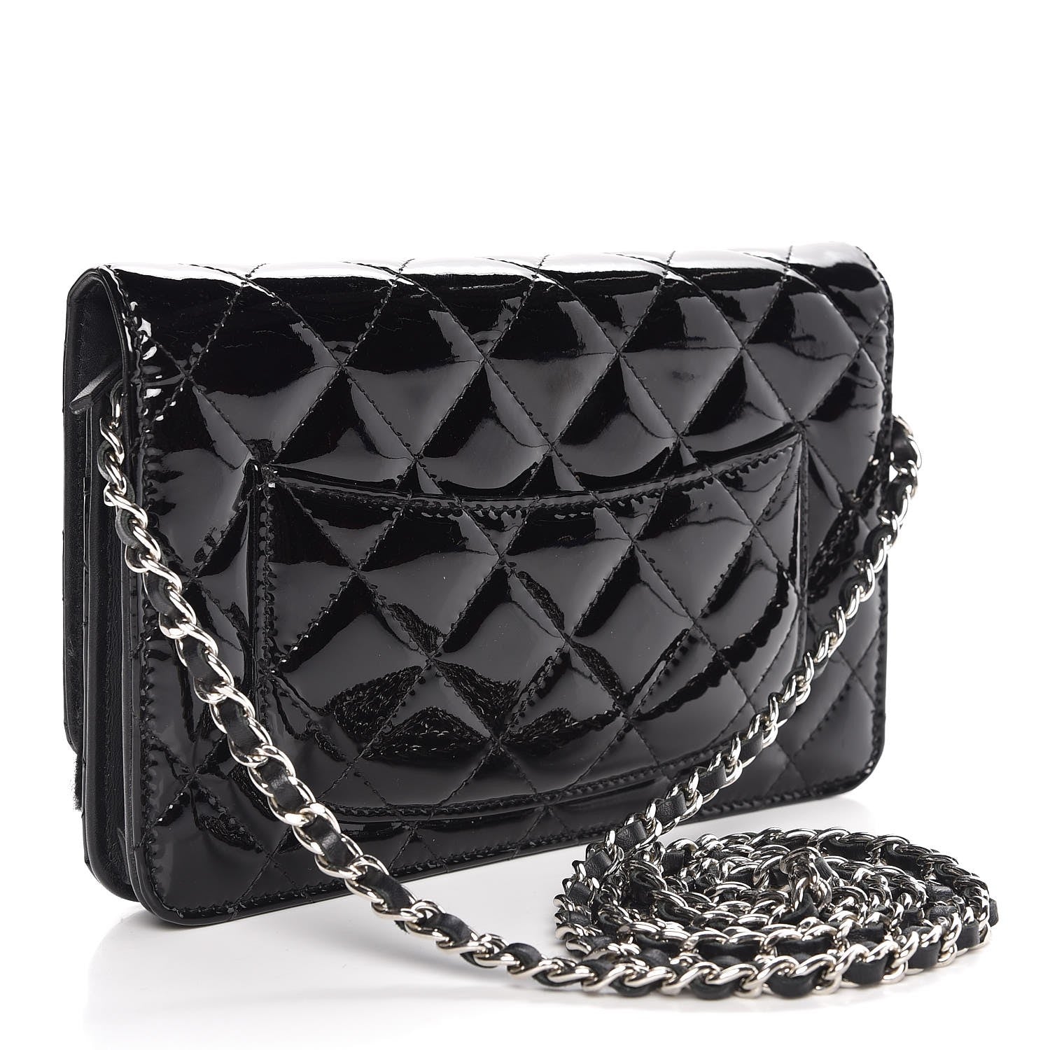 Chanel Patent Quilted Wallet On Chain WOC Black 3 of 9