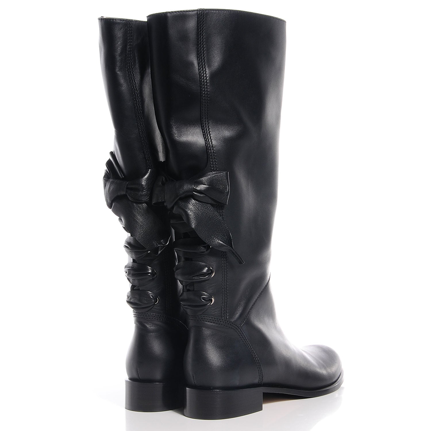 Valentino Garavani Soft Nappa Leather Ascot Ribbon Lace-Up Riding Boots 40 Black 4 of 9