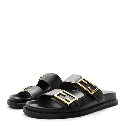Fendi Vitello Fendi Feel Buckled Slide Sandals 37 Black 4 of 9