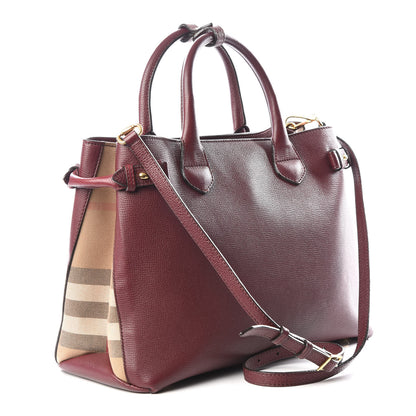 Burberry Grainy Calfskin House Check Medium Banner Tote Mahogany Red 2 of 10
