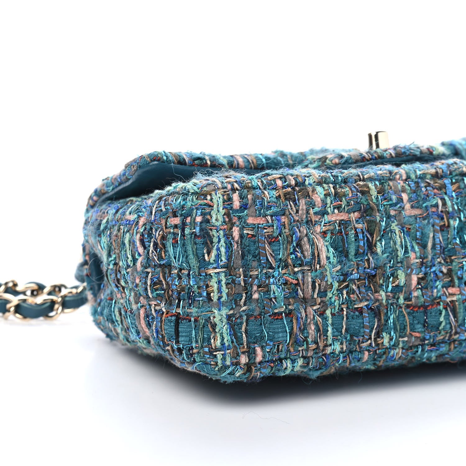 Chanel Tweed Quilted Egyptian Mini Rectangular Flap Turquoise 8 of 9