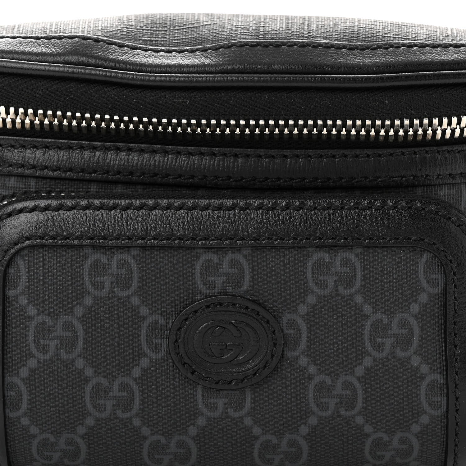 Gucci GG Supreme Monogram Textured Calfskin Retro Interlocking G Belt Bag Black 8 of 10