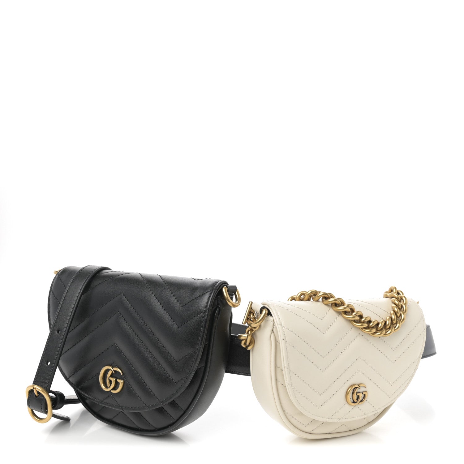 Gucci Calfskin Matelasse GG Marmont Belt Bag Set 100 40 Black Mystic White 3 of 31