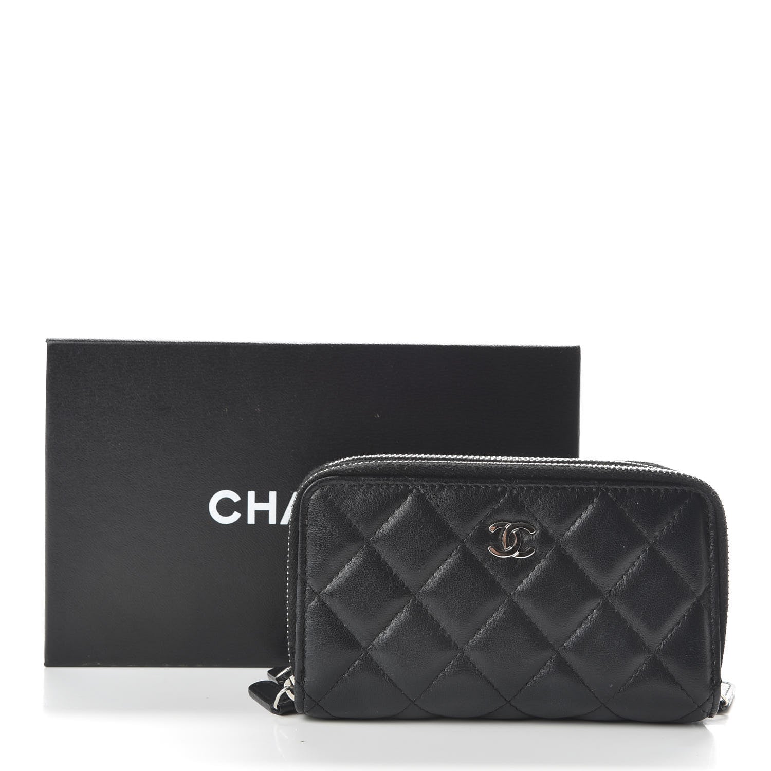 Chanel Lambskin Quilted Medium Gusset Double Zip Around Black 9 of 9