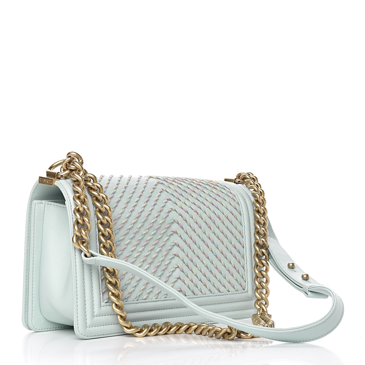 Chanel Calfskin Chevron Embroidered Medium Boy By The Sea Flap Light Blue 3 of 11