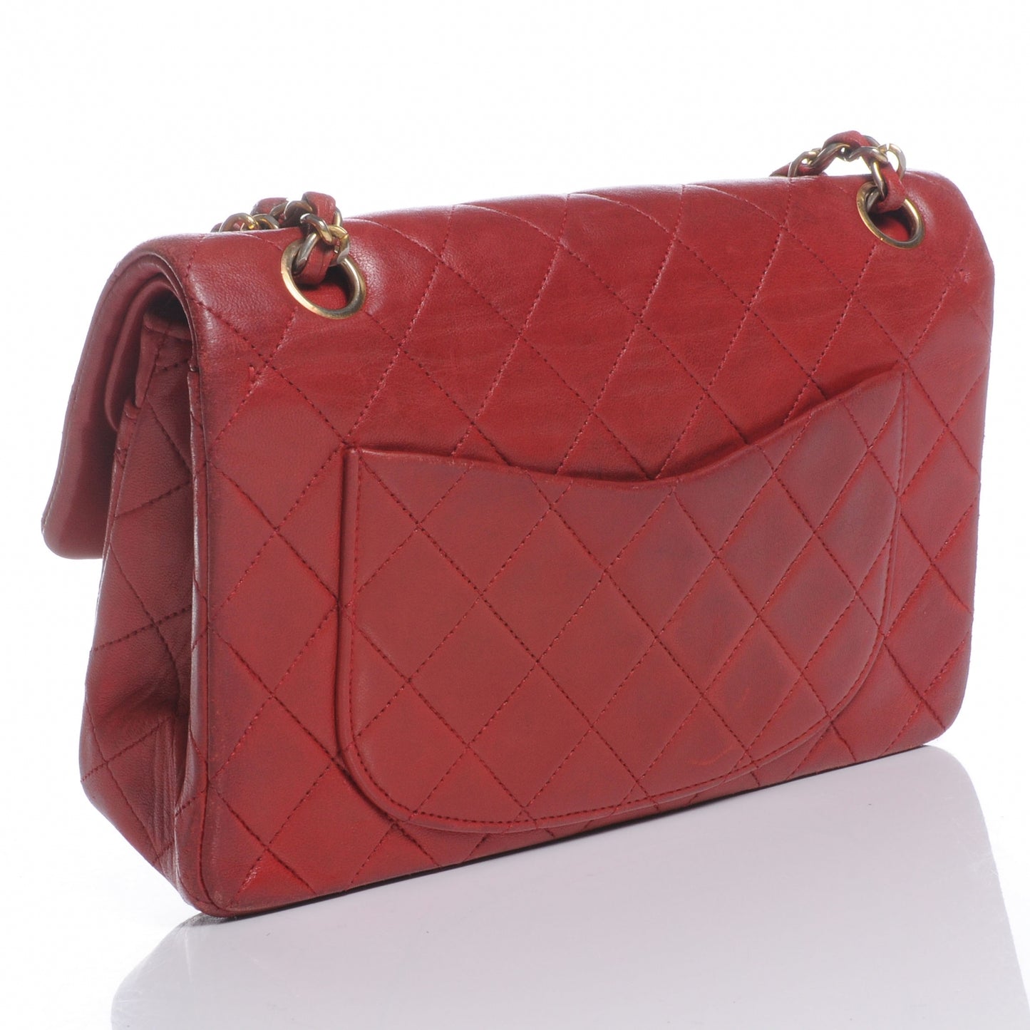 Lambskin Quilted Medium Double Flap Red