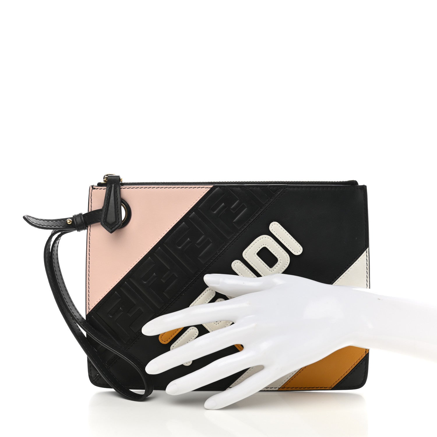 Fendi X FILA Vitello Century Mania FF 1974 Embossed Mania Small Flat Clutch Black Confetto Multicolor 2 of 8
