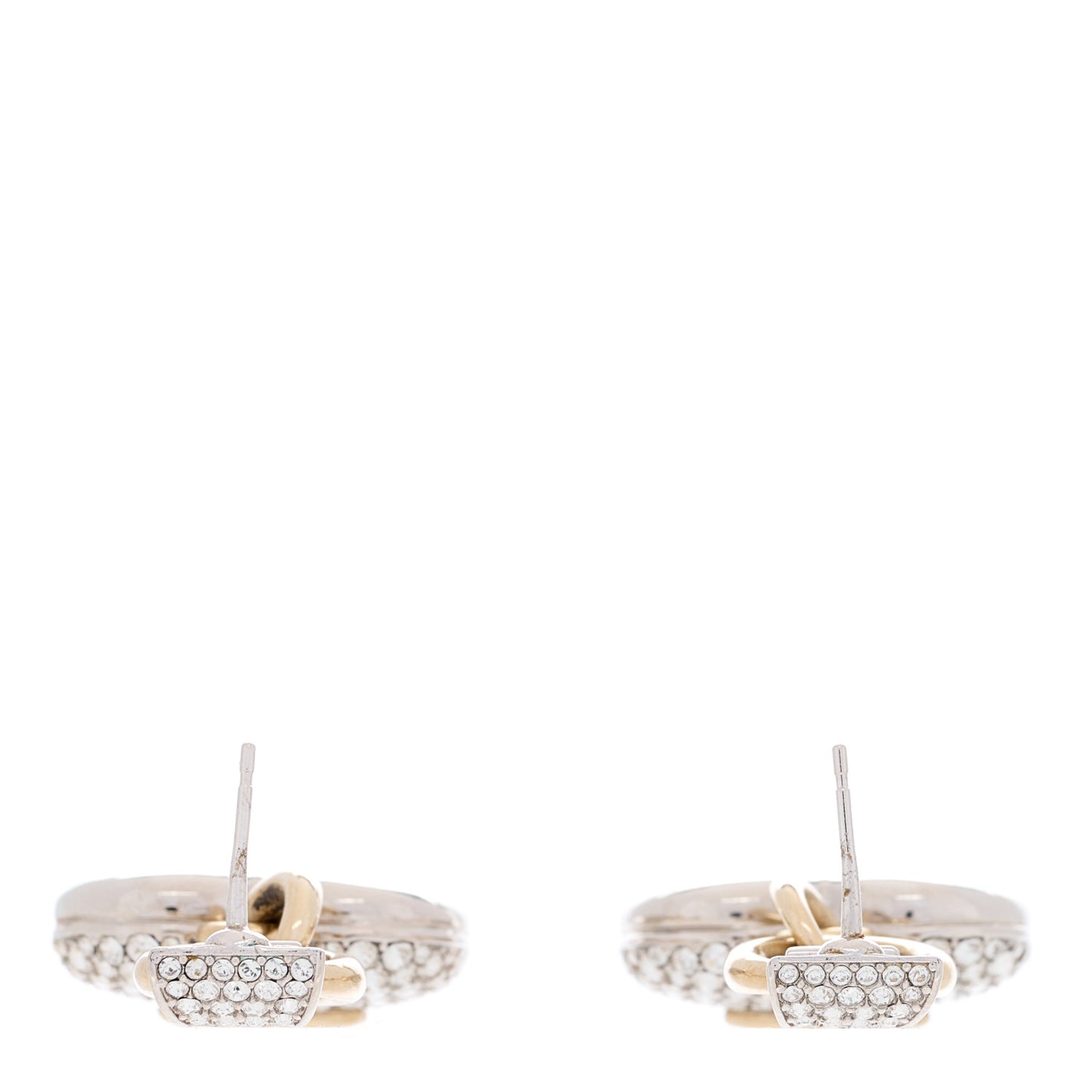 Crystal Heart CC Drop Clip On Earrings Silver Gold