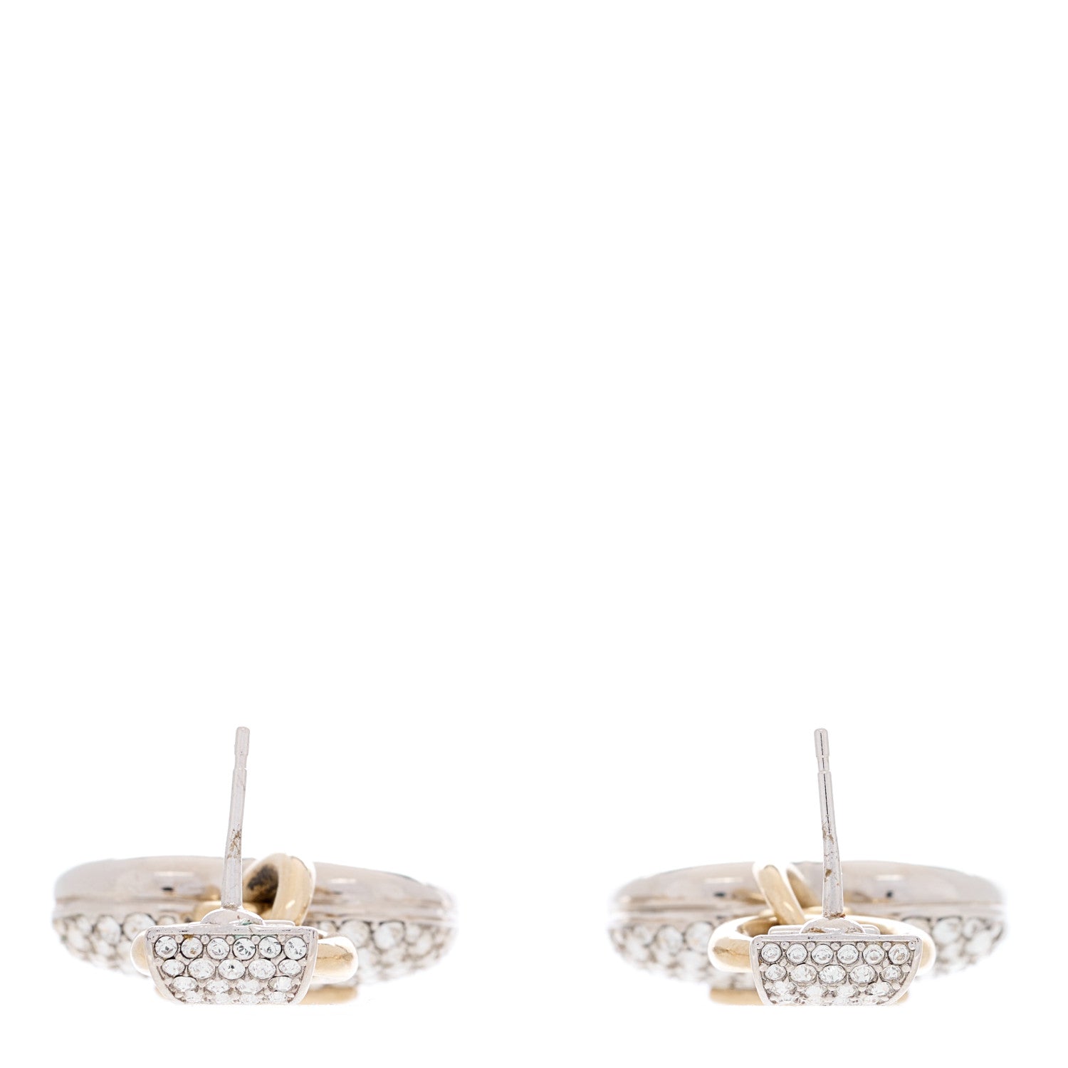 Chanel Crystal Heart CC Drop Clip On Earrings Silver Gold 3 of 4