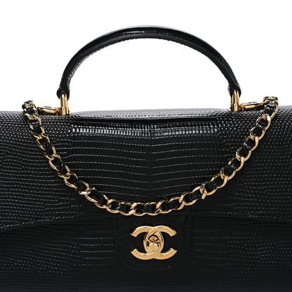 Chanel Calfskin Lizard Embossed Top Handle Long Clutch With Chain Black 9 of 12