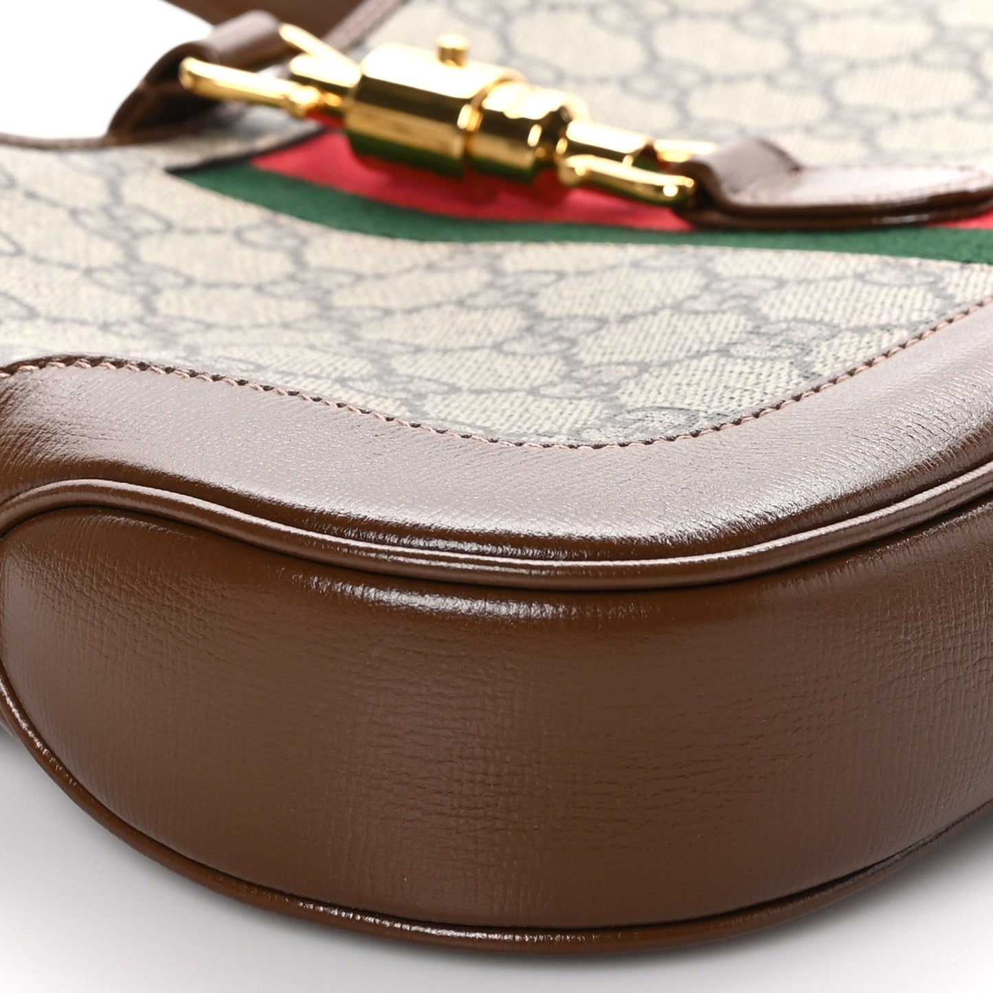 GG Supreme Monogram Azalea Calfskin Web Small Jackie 1961 Hobo Beige Ebony Brown Sugar