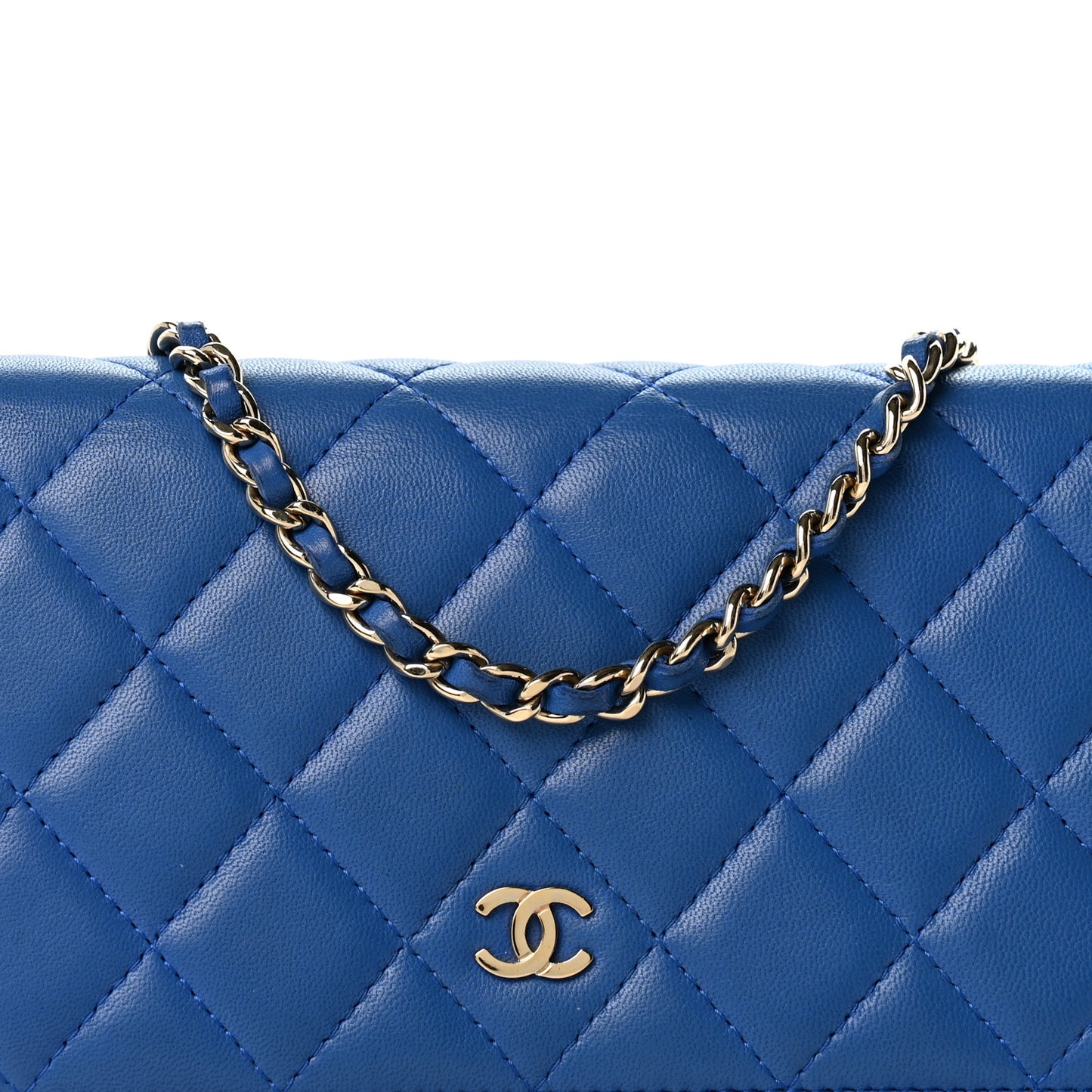 Lambskin Quilted Wallet On Chain WOC Blue
