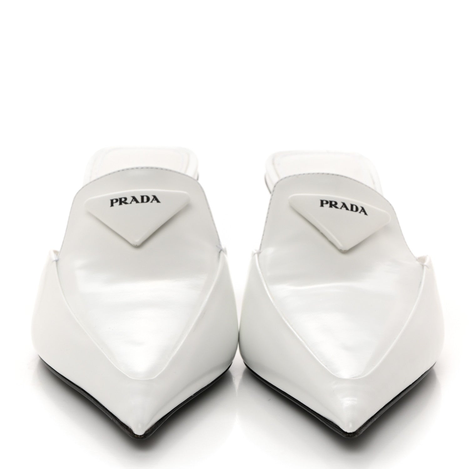 Prada Spazzolato Triangle Logo Pointed Toe 55mm Mules 37.5 White 2 of 9