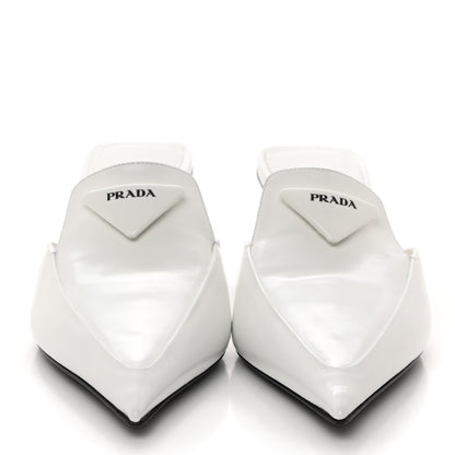 Prada Spazzolato Triangle Logo Pointed Toe 55mm Mules 37.5 White 2 of 9