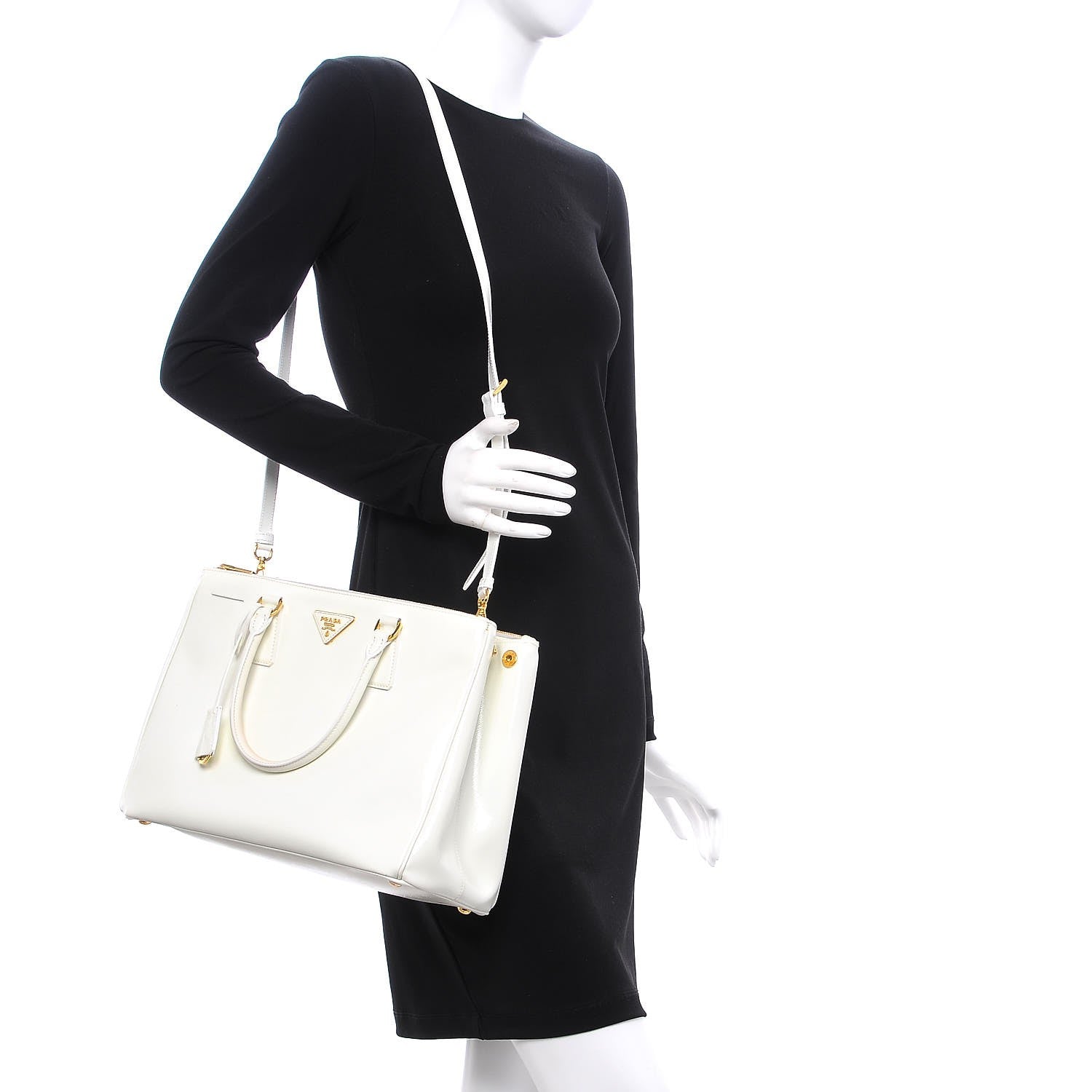 Prada Saffiano Vernice Medium Double Zip Tote Talco 2 of 12