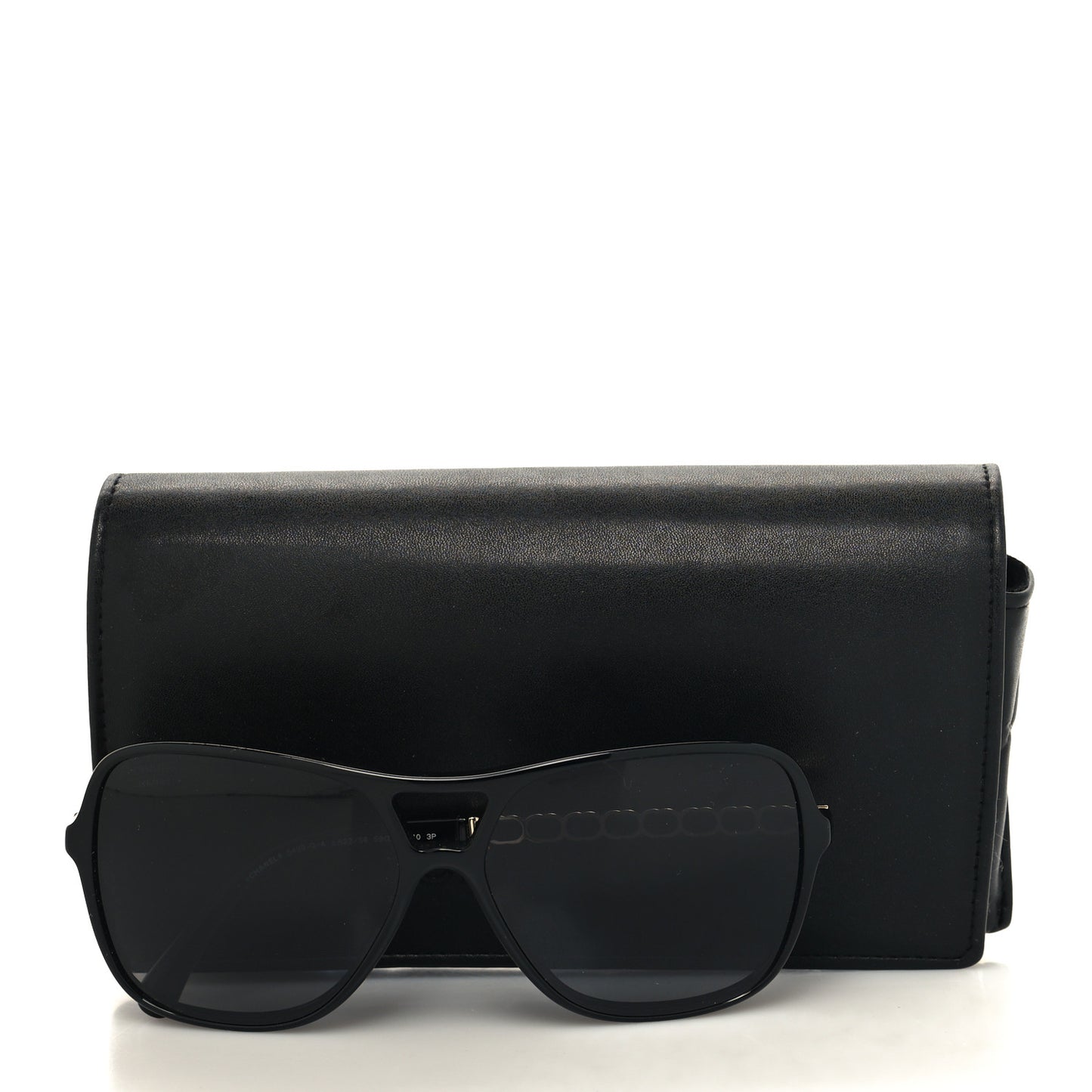 Metal Calfskin Polarized CC Chain Pilot Sunglasses 5439-Q-A Black