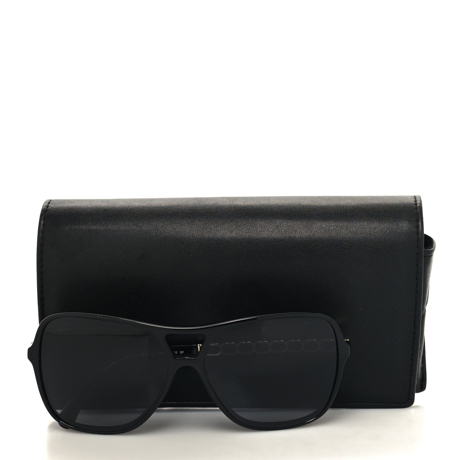 Chanel Metal Calfskin Polarized CC Chain Pilot Sunglasses 5439-Q-A Black 8 of 8