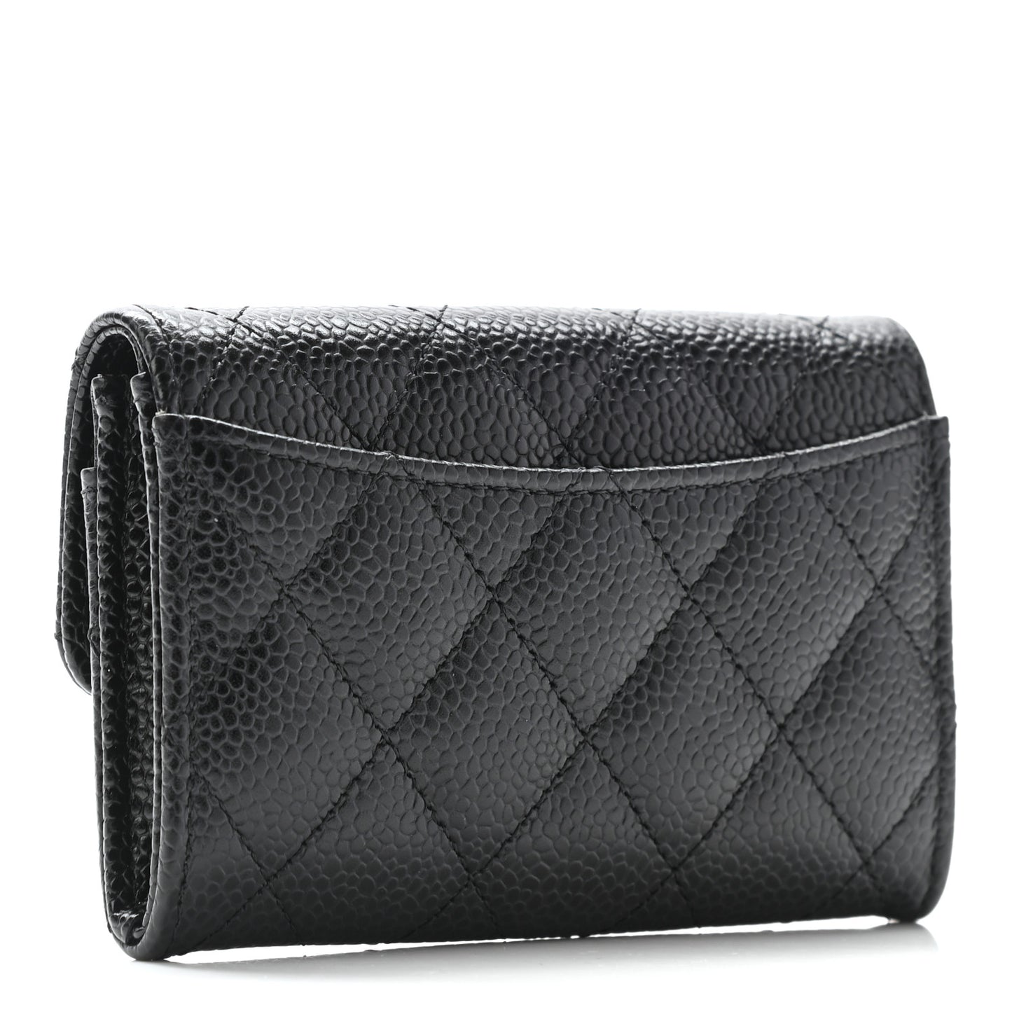 Caviar Quilted Flap Card Holder Wallet Black