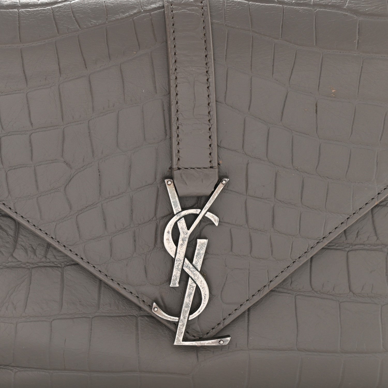Saint Laurent Calfskin Crocodile Embossed Medium College Monogram Satchel Gray 10 of 13