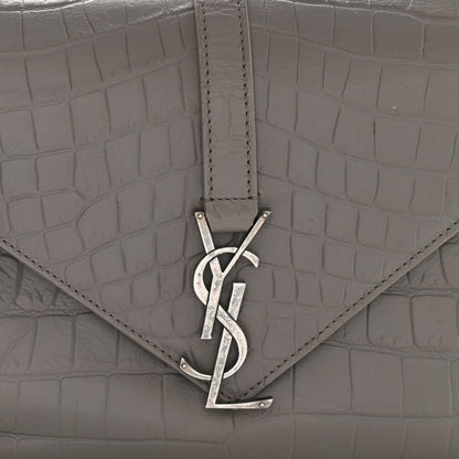 Saint Laurent Calfskin Crocodile Embossed Medium College Monogram Satchel Gray 10 of 13