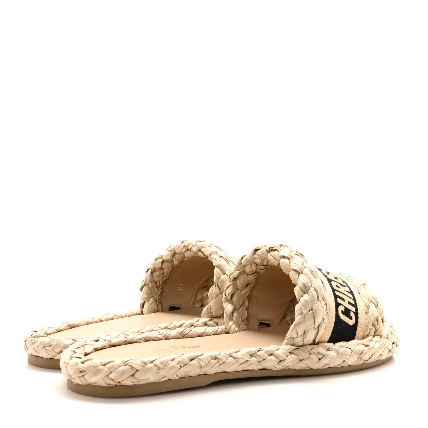 Raffia Embroidered Dway Mules Slide Sandals 37 Jute