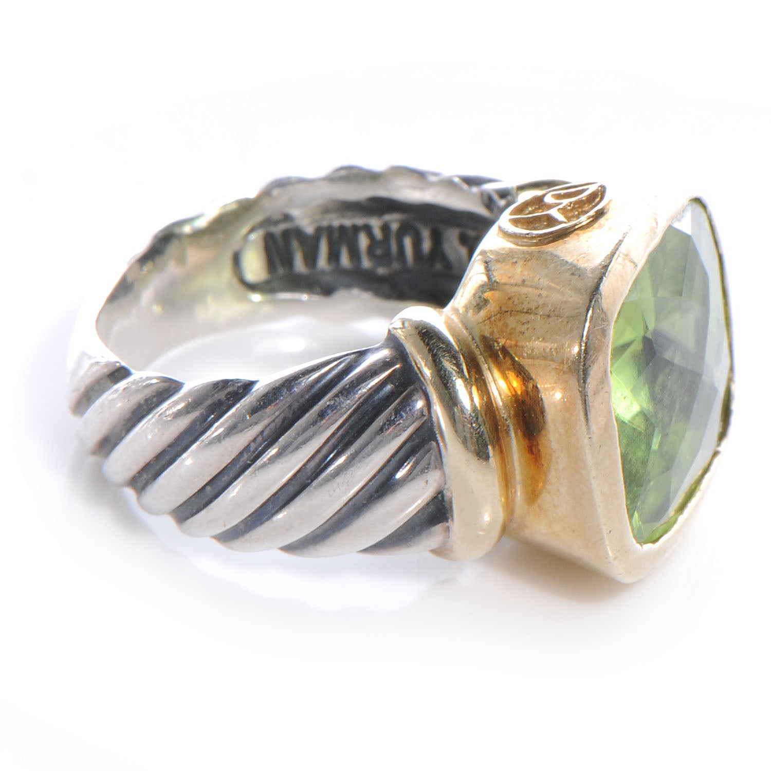 David Yurman Sterling Silver and 14k Yellow Gold Peridot Ring 6.5 3 of 7